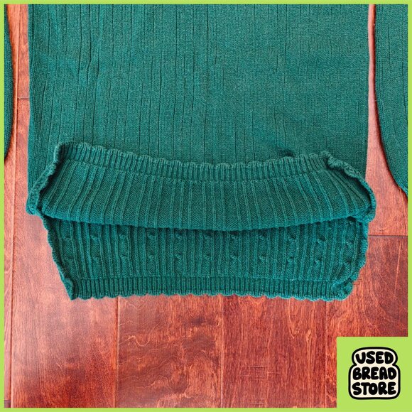Vintage 90s Cable Knit Scalloped Henley Sweater Womens M Green Cascade Blues - Picture 5 of 5